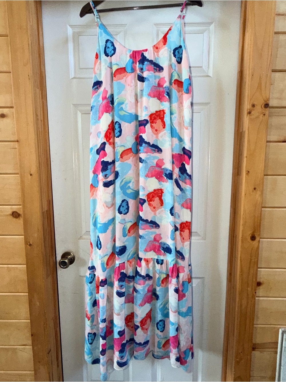 Buddy Love Multicolor Abstract Print Maxi Dress in Pink, Blue & Coral